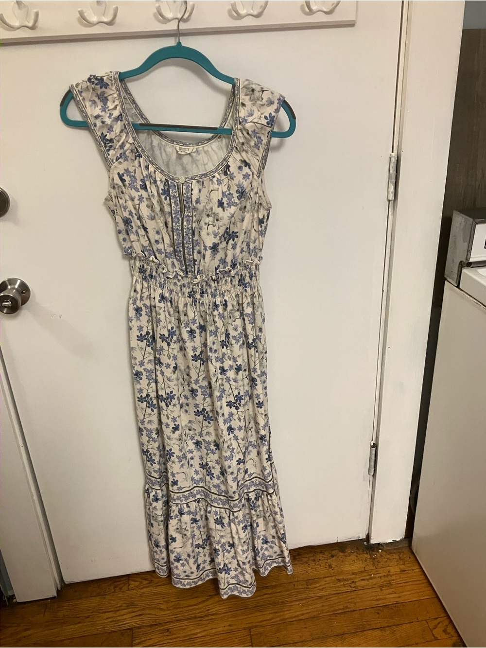 Max Studio Cream and Blue Floral Maxi Dress